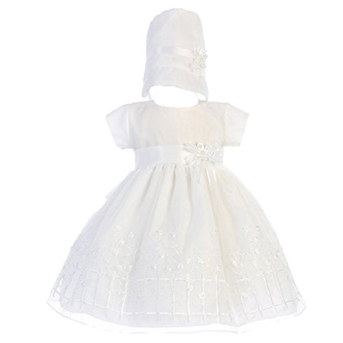 Embroidered Organza Christening Baptism Dress (0-3 mo)