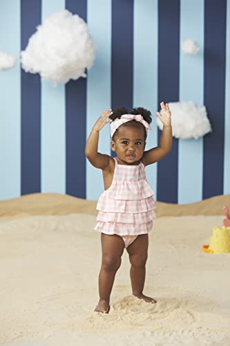 Girls Baby One Piece Swimsuit and Headband Set, Gingham, 3-6 Months