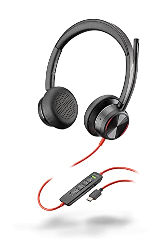 Blackwire 8225 Wired Headset with Boom Mic (Plantronics) - Dual-Ear (Stereo) Computer Headset - USB-C to Connect to Your PC/Mac - Active Noise Canceling - Works with Teams, Zoom & More
