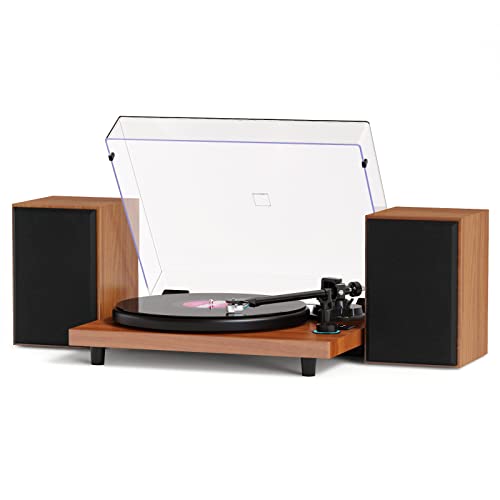 Bluetooth Record Player for Vinyl with Speakers, Wireless Turntable with 36W High Fidelity Stereo Speakers,Wood Vinyl Player with Magnetic Cartridge & Adjustable Counter Weight,RCA output