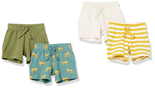 Uni  Babies' Cotton Pull-On Shorts, Pack of 4, Green, Jungle, 18 Months