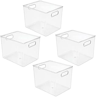 Set of 4 Clear Tall Deep Storage Bins with Handles