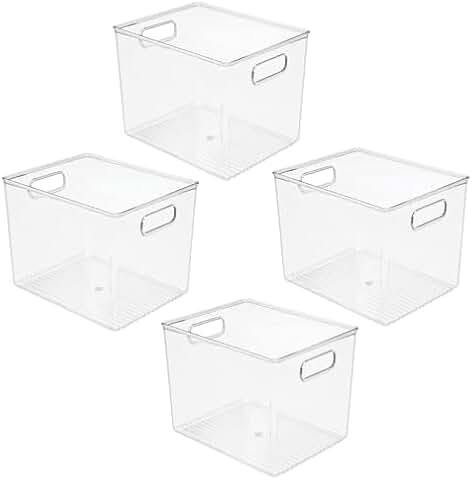 Set of 4 Clear Tall Deep Storage Bins with Handles
