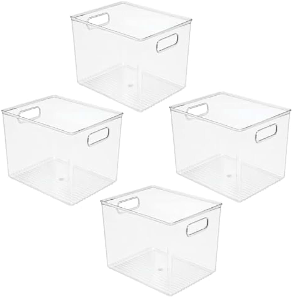 Set of 4 Clear Tall Deep Storage Bins with Handles