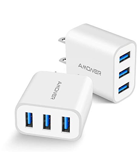 Wall Charger 2-Pack 15W 3-Port USB Plug for iPhone, iPad, Galaxy