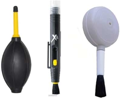 Camera cleaning kit with pen, brush, and blower