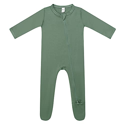 Baby Footed Pajama Zip Front, Bamboo Rayon, Dark Forest Green, 0-3 Months