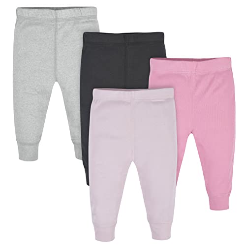 Baby Girls' 4-Pack Pants, Pink/Black/Gray, 12 Months