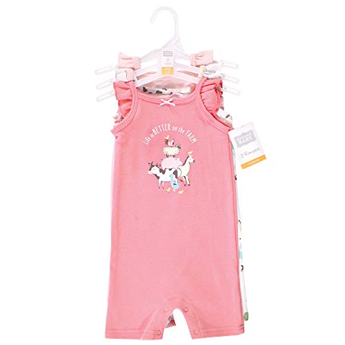 Uni   Cotton Rompers Girl Farm Animals, 0-3 Months