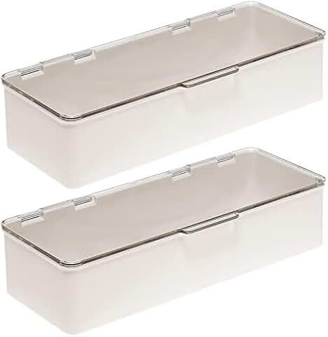 Long Plastic Cosmetic Storage Organizer Box, 2 Pack