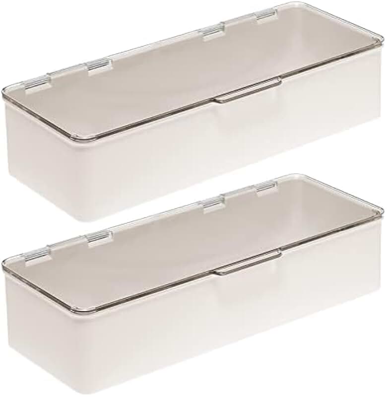 Long Plastic Cosmetic Storage Organizer Box, 2 Pack