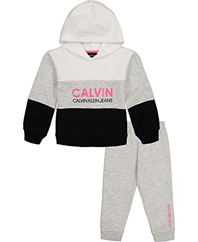 Baby Girls' 2 Pieces Hooded Jog Set, White/Gray Heather/Black, 18M
