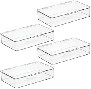 Stackable Plastic Storage Bins with Hinged Lids, 4 Pack