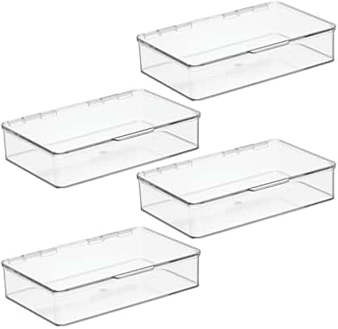 Stackable Plastic Storage Bins with Hinged Lids, 4 Pack