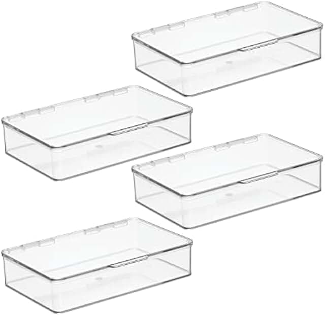 Stackable Plastic Storage Bins with Hinged Lids, 4 Pack