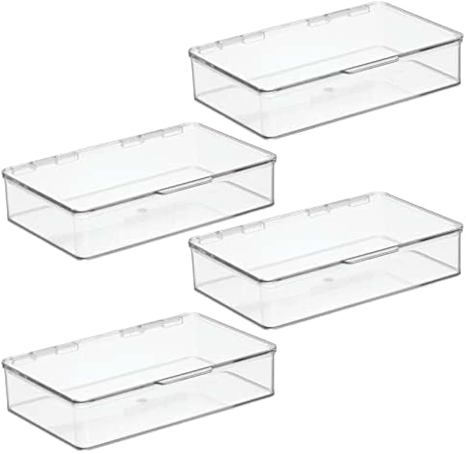 Stackable Plastic Storage Bins with Hinged Lids, 4 Pack