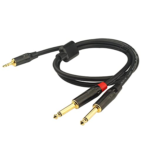 1/8 TRS Jack to Dual 1/4 TS Mono Stereo Y-Splitter Cable 3.5mm Aux to 6.35mm Breakout Path Cords Compatible for iPhone, iPod, Laptop, MP4, Speakers and Home Stereo Systems - 10 feet