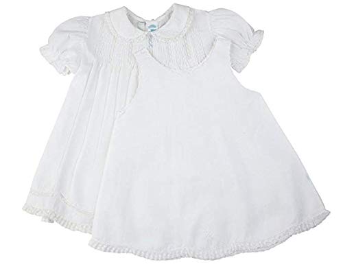 Baby Girls White Collared Lace Embroidered Slip Dress 3M