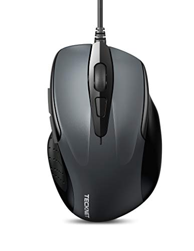 USB Wired Mouse, 6-Button Corded Mouse with 2 Adjustable DPI, Optical Computer Mouse with Ergonomic Design and 5FT Cord for Laptop, Chromebook, PC, Desktop, Mac, Notebook-Grey