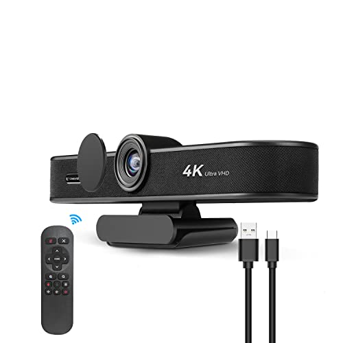 4K Webcam with Microphone and Speaker, 5X Digital Zoom ePTZ Video Conference Web Camera for Desktop with Privacy Cover 120 Wide View AI Auto Framing Streaming Webcam for Zoom,Skype