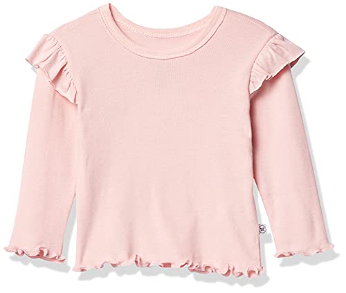 Cotton Rib Ruffle Long Sleeve T-shirt, Peach , 0-3 Months
