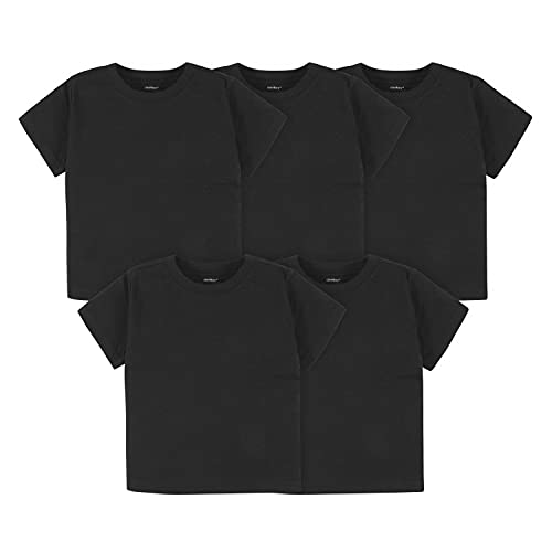 Baby Toddler 5-Pack Solid Short Sleeve T-Shirts Jersey 160 GSM, Black, 2T