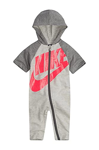 Baby Girls Terry Short Sleeve Hooded Coverall (Light Heather Grey(56D423-X2H)/Pink, 0-3 Months)