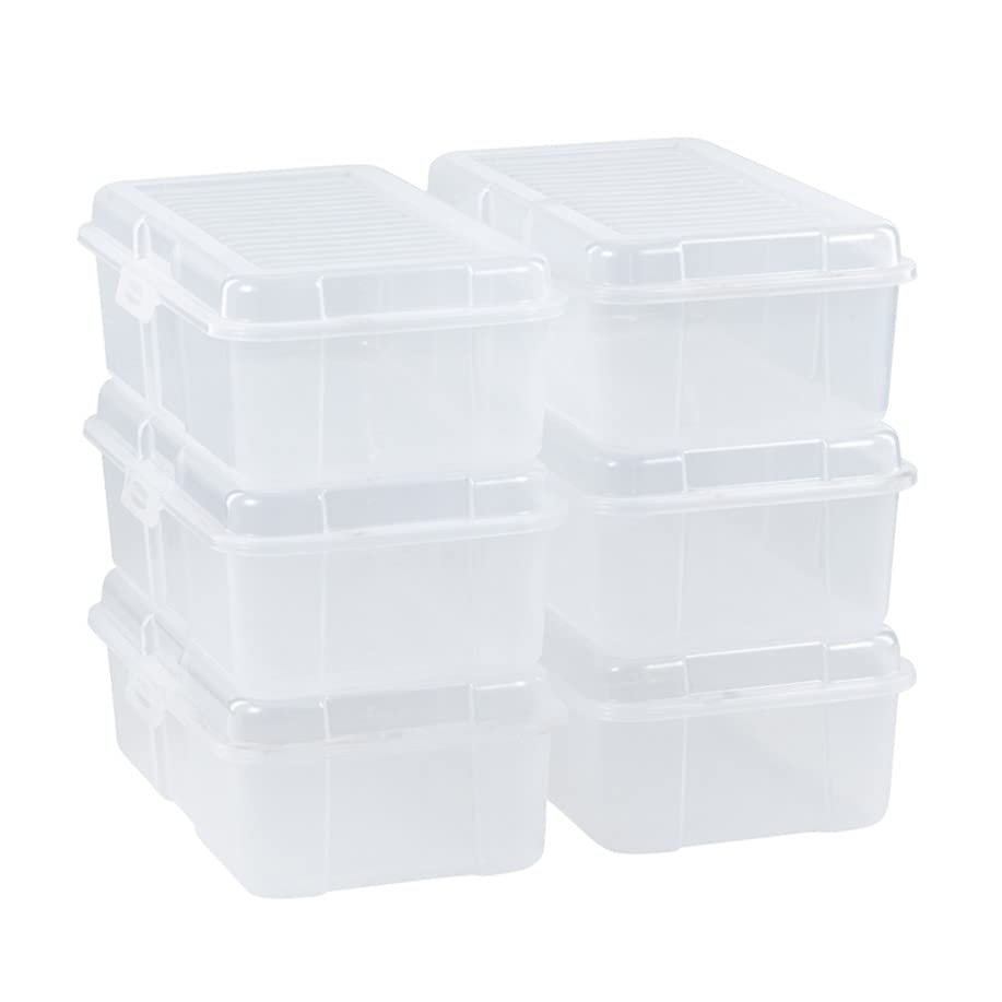 6 Qt. Handi-Box, Stackable Plastic Storage Bin with Latching Lid, Pack of 6, Great for Shoe Storage, Clroom Organization, Cube Organizer and Kitchen ry Container, Clear