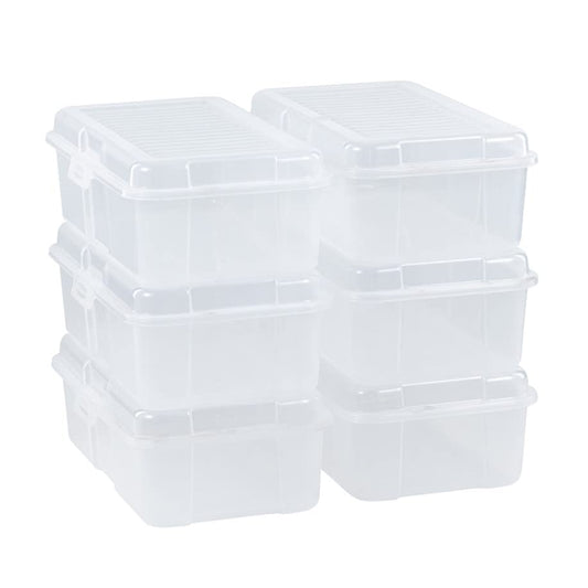 6 Qt. Handi-Box, Stackable Plastic Storage Bin with Latching Lid, Pack of 6, Great for Shoe Storage, Clroom Organization, Cube Organizer and Kitchen ry Container, Clear