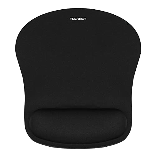 Black ergonomic gaming mouse pad with wrist rest and non-slip base