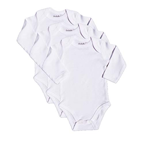Baby Bodysuits 100  Cotton  3-Pack and 7 Pack  White 3-Pack Long Sleeve, 0-3 Months