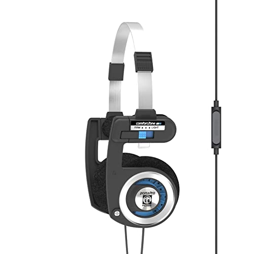 Porta Pro with Microphone and Remote On-Ear Headphones, in-Line Microphone and Touch Remote Control, Collapsible Design, Wired with 3.5mm Plug, Black and Silver