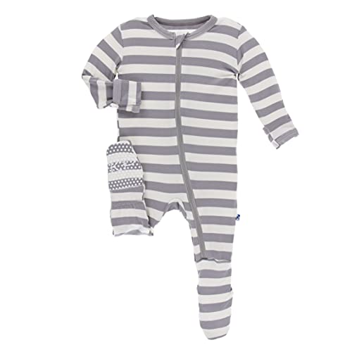 Essentials Print Footies with Zipper, Super Soft One-Piece Jammies, Viscose from Bamboo Sleepwear for Babies (  Contrast Stripe - 0-3 Months)
