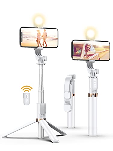 Selfie Stick Tripod with Wireless Remote and LED Light for Smartphones