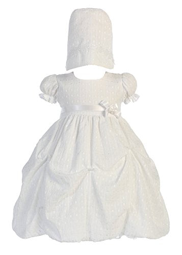Baby Girl White Poly-Cotton Jacquard Gown Christening Baptism Hat S (3-6 Month)