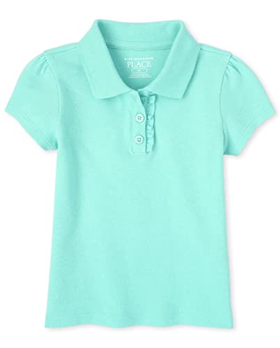 Baby Girls and Toddler Girls Short Sleeve Ruffle Pique Polo, Seafrost, 5T