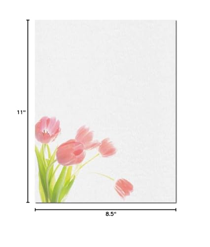 Pink Tulips Letterhead Paper, 25 Sheets
