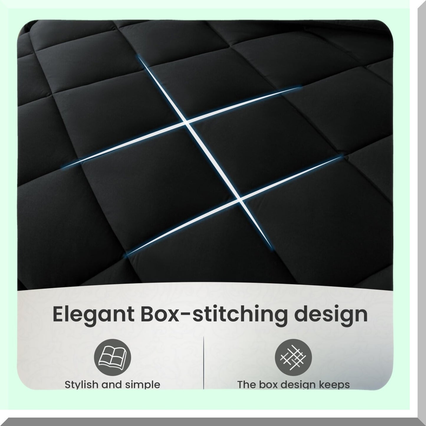 Luxury Black Queen Size Bedding Bundle - 7 Piece Comforter Set with Soft Quilted Lightweight Comforter, Flat Sheet, Fitted Sheet, 2 Pillow Shams, 2 Pillowcases - All Season Bed in a Bag