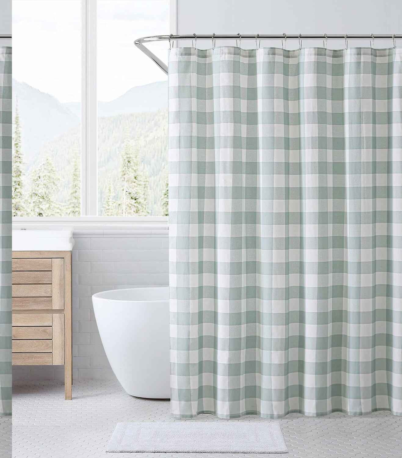 Cotton Shower Curtain 72x72 Green Plaid