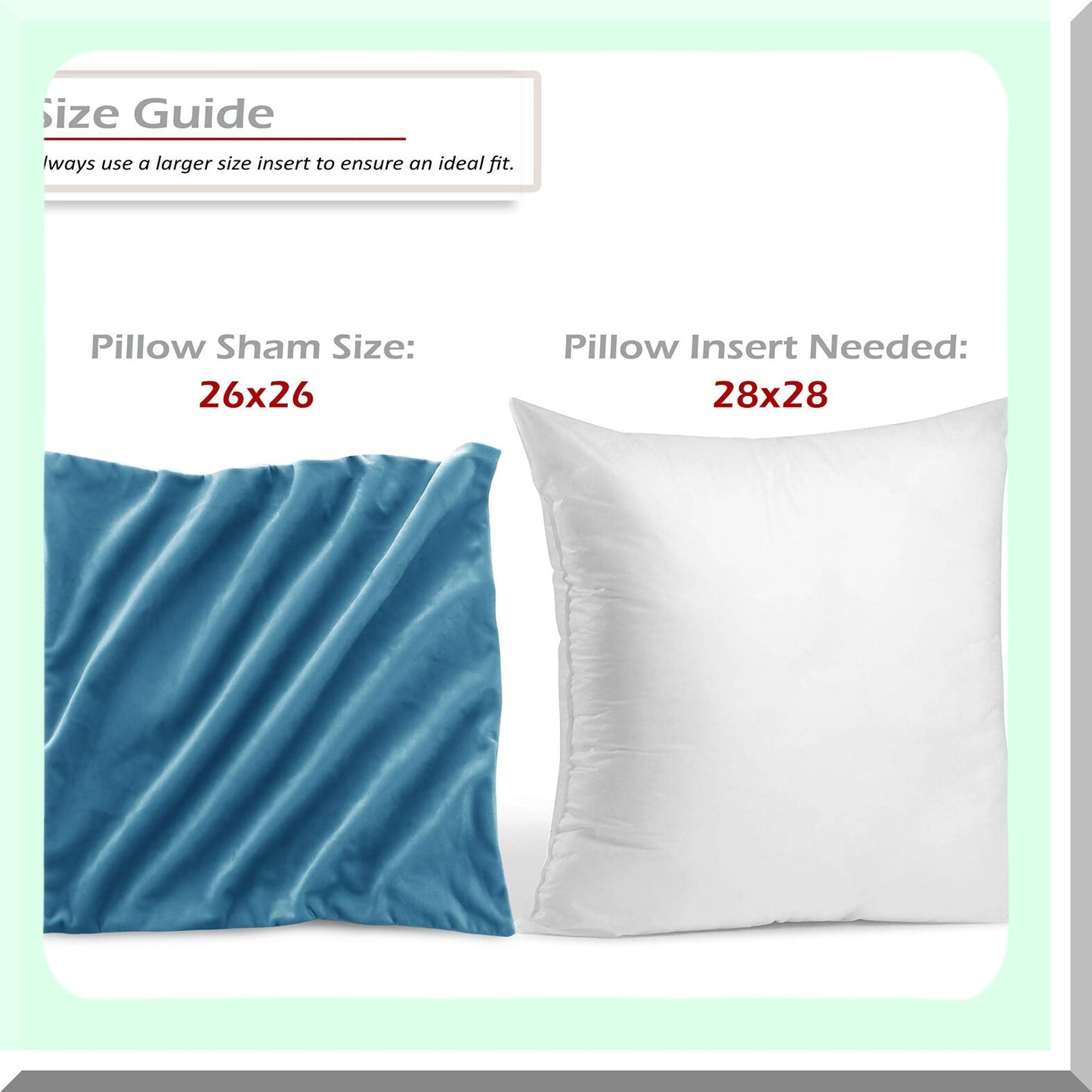 VelvetSoft Pillow Pack - 2 Inserts & Covers Set for Sofa, Couch, Car, Bedroom - 28x28 & 26x26 Washable Cushion Covers - Blue Heaven Decor