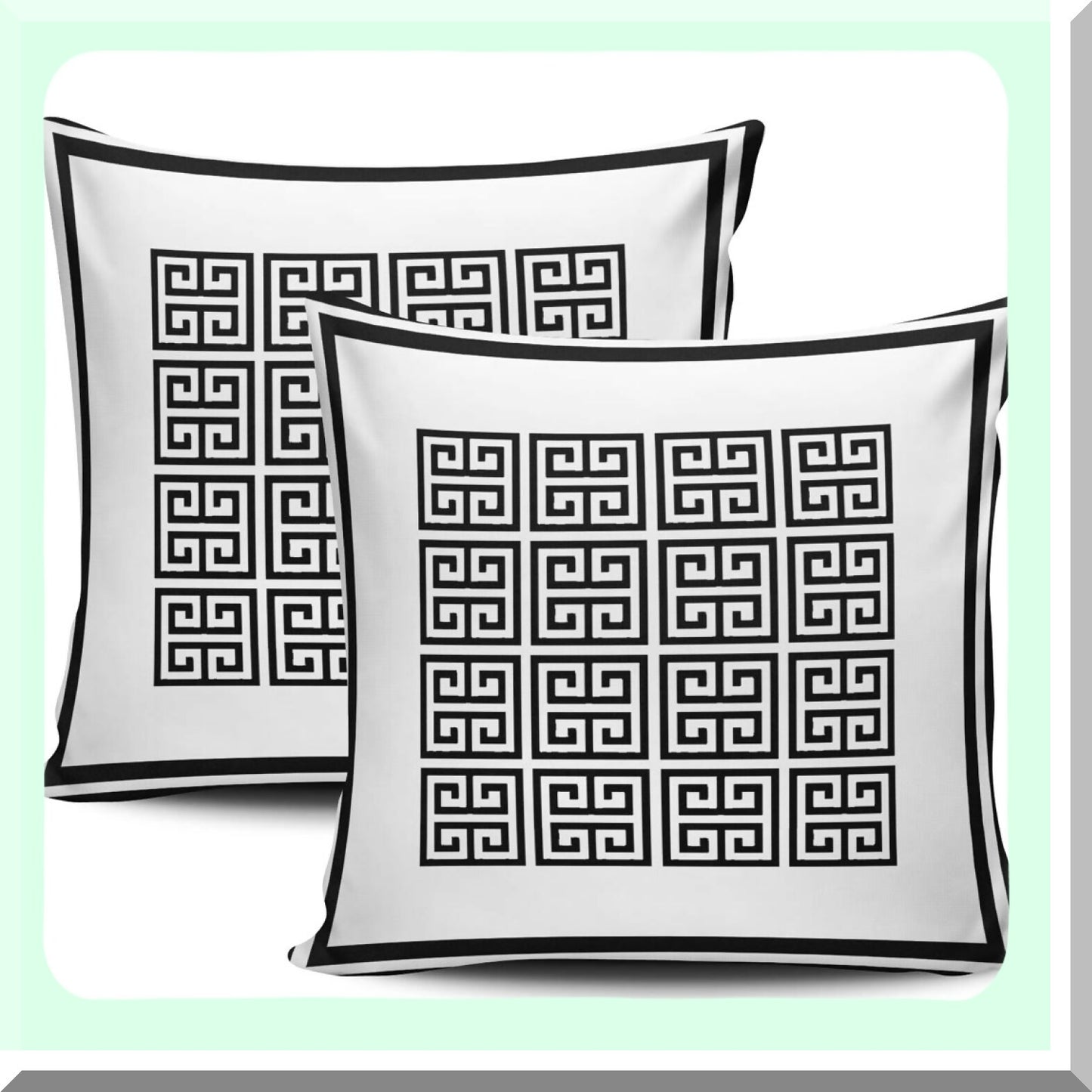 Geometric Key Pillowcase Set - Modern Black & White Decorative Cushion Covers for Home Decor - Square 22 x 22 Inches - Set of 2