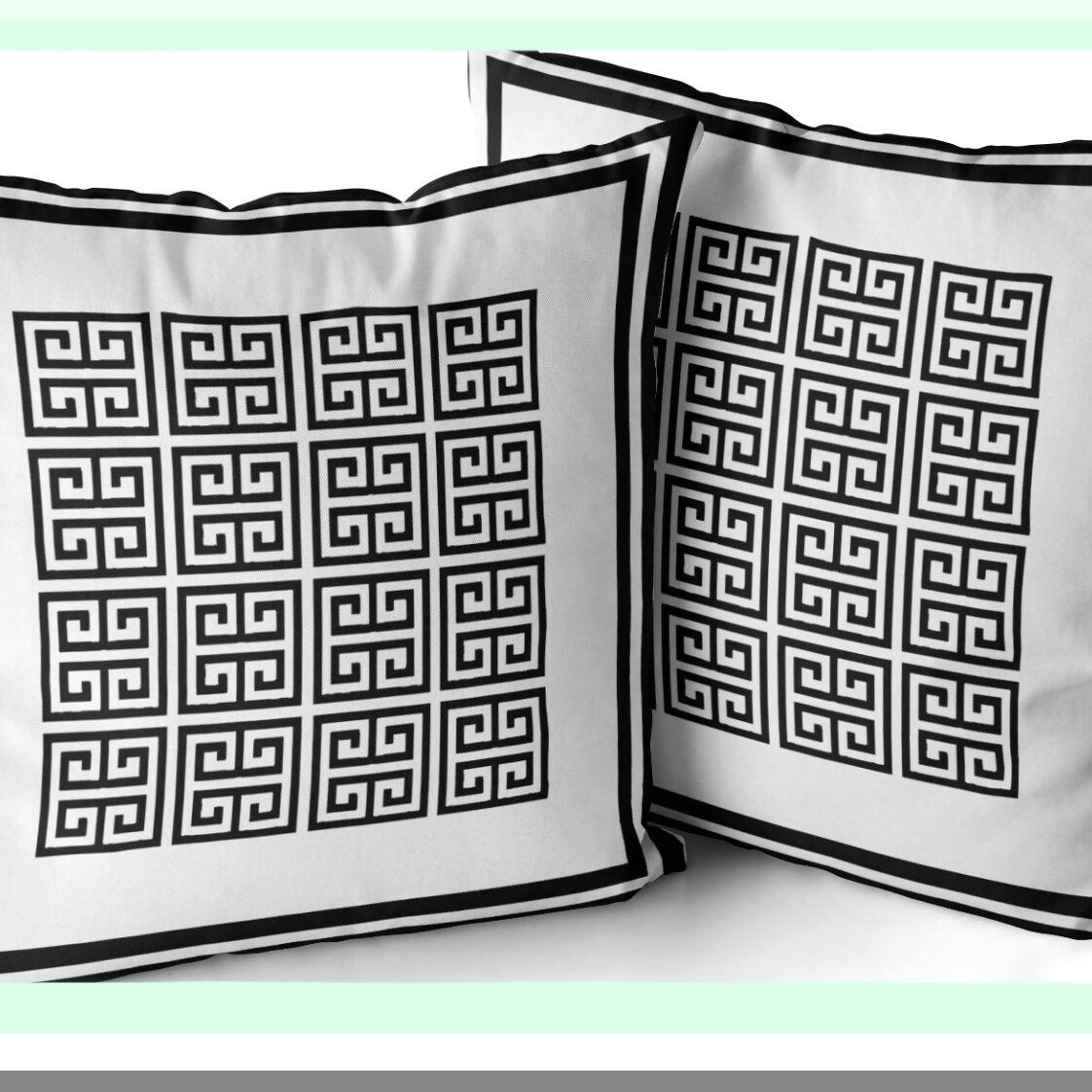 Geometric Key Pillowcase Set - Modern Black & White Decorative Cushion Covers for Home Decor - Square 22 x 22 Inches - Set of 2