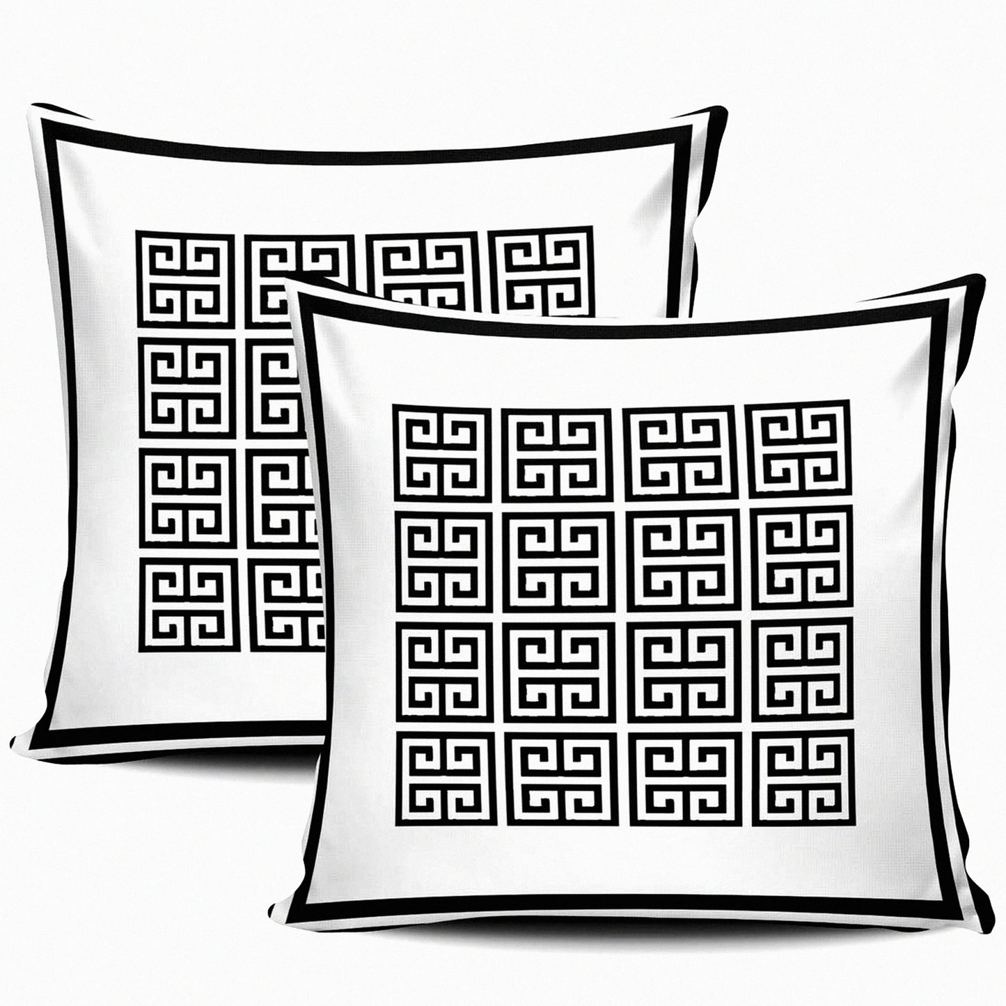 Geometric Key Pillowcase Set - Modern Black & White Decorative Cushion Covers for Home Decor - Square 22 x 22 Inches - Set of 2