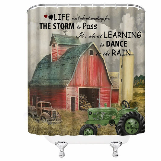 Farmhouse Truck Shower Curtain 70x70 Red Rustic Fabric