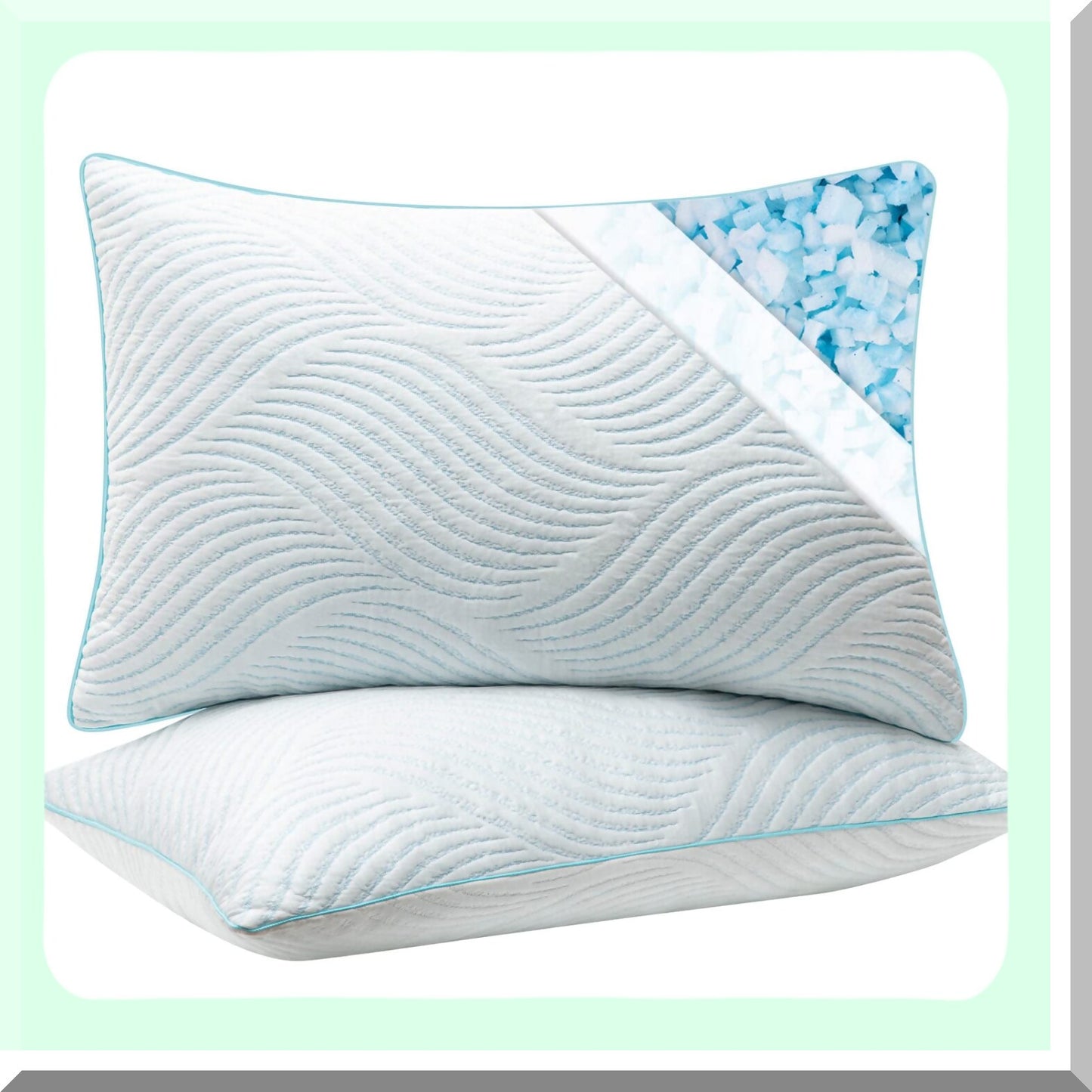 CoolDream Queen Size Memory Foam Pillow Set - 2 Pack Adjustable Firm Pillows for Back and Side Sleepers - Cooling Technology for Better Sleep