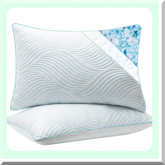 CoolDream Queen Size Memory Foam Pillow Set - 2 Pack Adjustable Firm Pillows for Back and Side Sleepers - Cooling Technology for Better Sleep