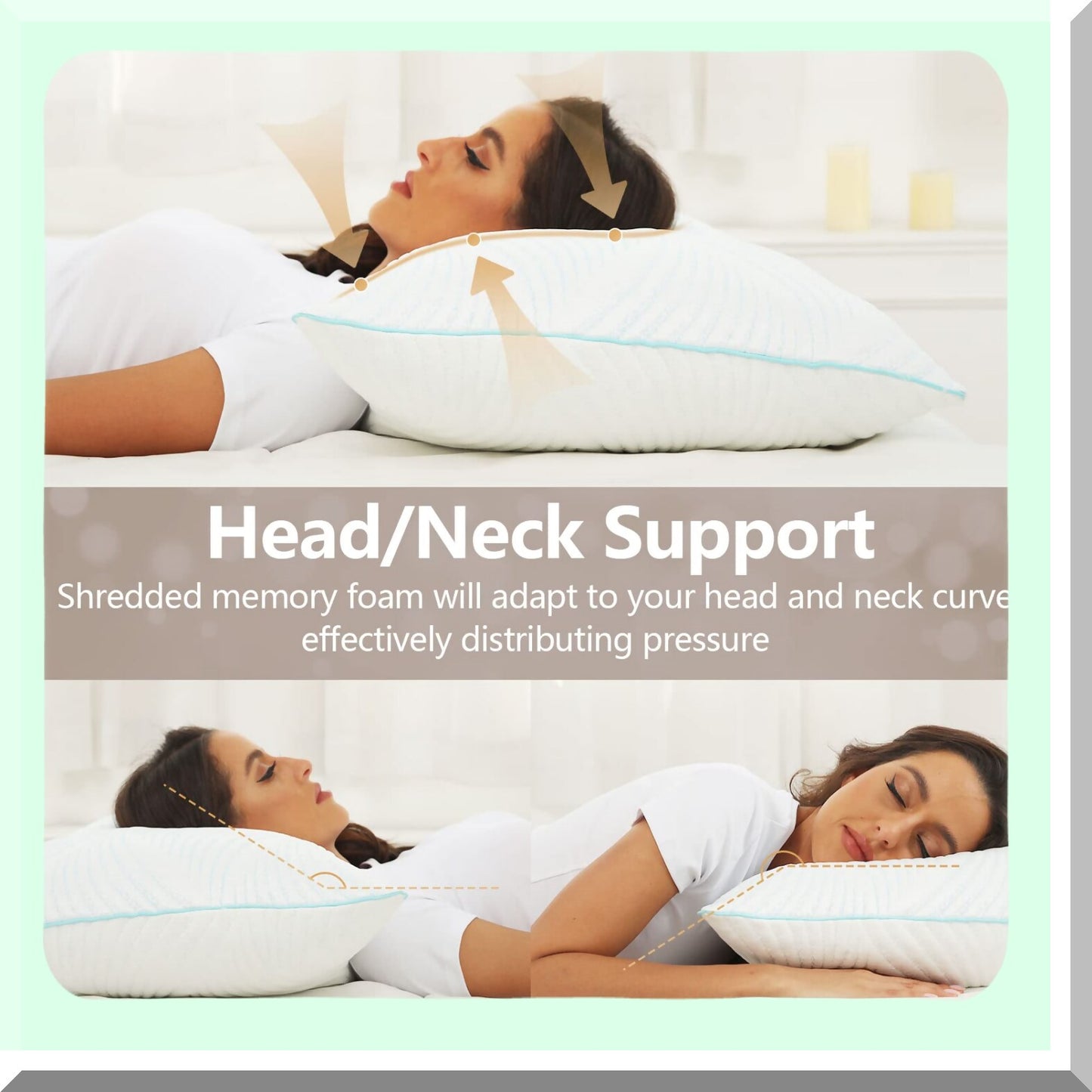 CoolDream Queen Size Memory Foam Pillow Set - 2 Pack Adjustable Firm Pillows for Back and Side Sleepers - Cooling Technology for Better Sleep