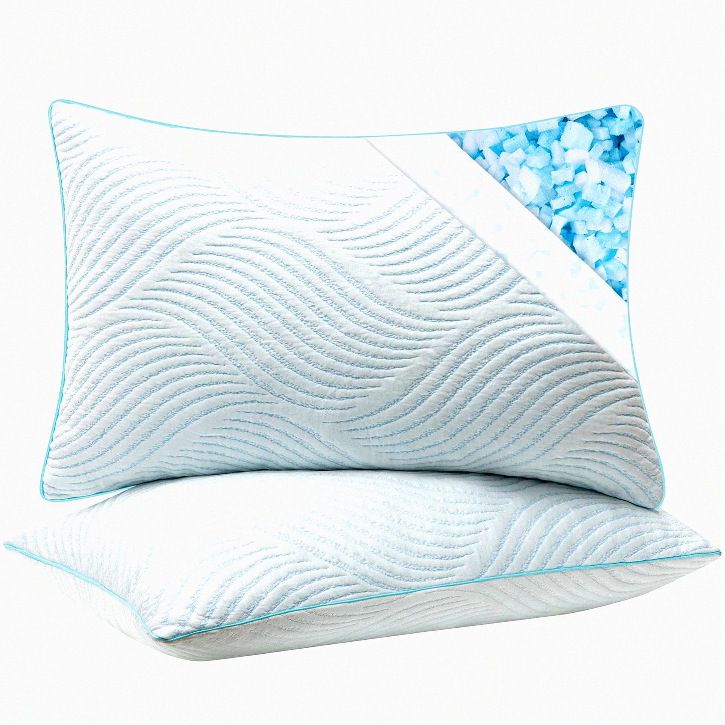 CoolDream Queen Size Memory Foam Pillow Set - 2 Pack Adjustable Firm Pillows for Back and Side Sleepers - Cooling Technology for Better Sleep