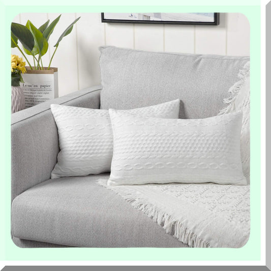 SuperSoft Lumbar Throw Pillow Covers - Set of 2 Modern Embossed Cushion Cases for Couch, Sofa, Bedroom, Car - 12x20 inch White Patterned Pillowcases