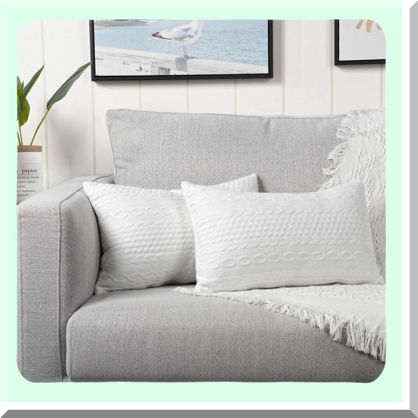 SuperSoft Lumbar Throw Pillow Covers - Set of 2 Modern Embossed Cushion Cases for Couch, Sofa, Bedroom, Car - 12x20 inch White Patterned Pillowcases